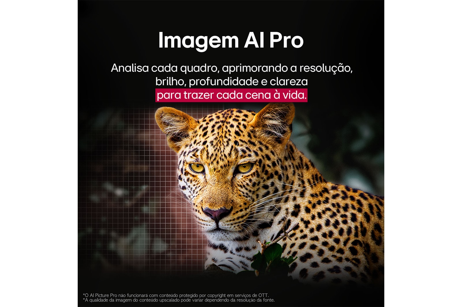 Um close da tela da LG OLED TV mostrando como o AI Search funciona. Uma pequena janela de bate-papo está aberta, mostrando como o usuário perguntou quais partidas esportivas est?o disponíveis. O AI Search responde por bate-papo, mostrando miniaturas dos conteúdos disponíveis. Há também um prompt para perguntar ao Microsoft Copilot. 