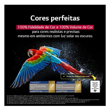 LG AI Magic Remote com o bot?o AI em destaque. Ao redor dele est?o as diferentes funcionalidades que um usuário pode acessar a partir do bot?o. AI Voice ID, AI Search, AI Chatbot, AI Concierge, AI Picture Wizard e AI Sound Wizard. O texto explica que o LG AI Magic Remote completa sua experiência de IA com um bot?o AI dedicado e pode ser usado como um air mouse. Basta apontar e clicar.