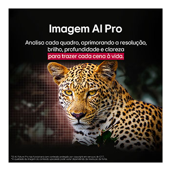 Um close da tela da LG OLED TV mostrando como o AI Search funciona. Uma pequena janela de bate-papo está aberta, mostrando como o usuário perguntou quais partidas esportivas est?o disponíveis. O AI Search responde por bate-papo, mostrando miniaturas dos conteúdos disponíveis. Há também um prompt para perguntar ao Microsoft Copilot. 
