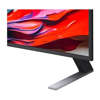 Vista frontal e lateral da Smart TV 4K LG QNED evo AI QNED85, mostrando suas dimens?es de comprimento, largura, altura e profundidade.