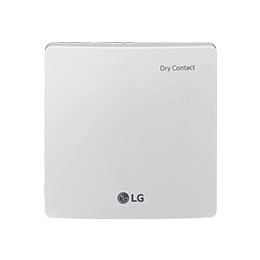 O LG Aplica??o Controlador apresenta um design simples em formato de quadrado branco com o texto ‘Dry Contact’ no canto superior direito.