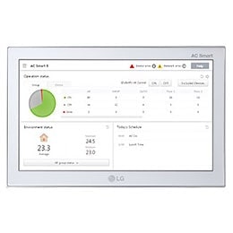 Controlador Central LG com tela cheia exibindo um gráfico circular e informa??es de dígitos da temperatura interna.