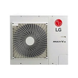 é exibida a vista frontal de uma unidade externa LG Multi V S de formato retangular.