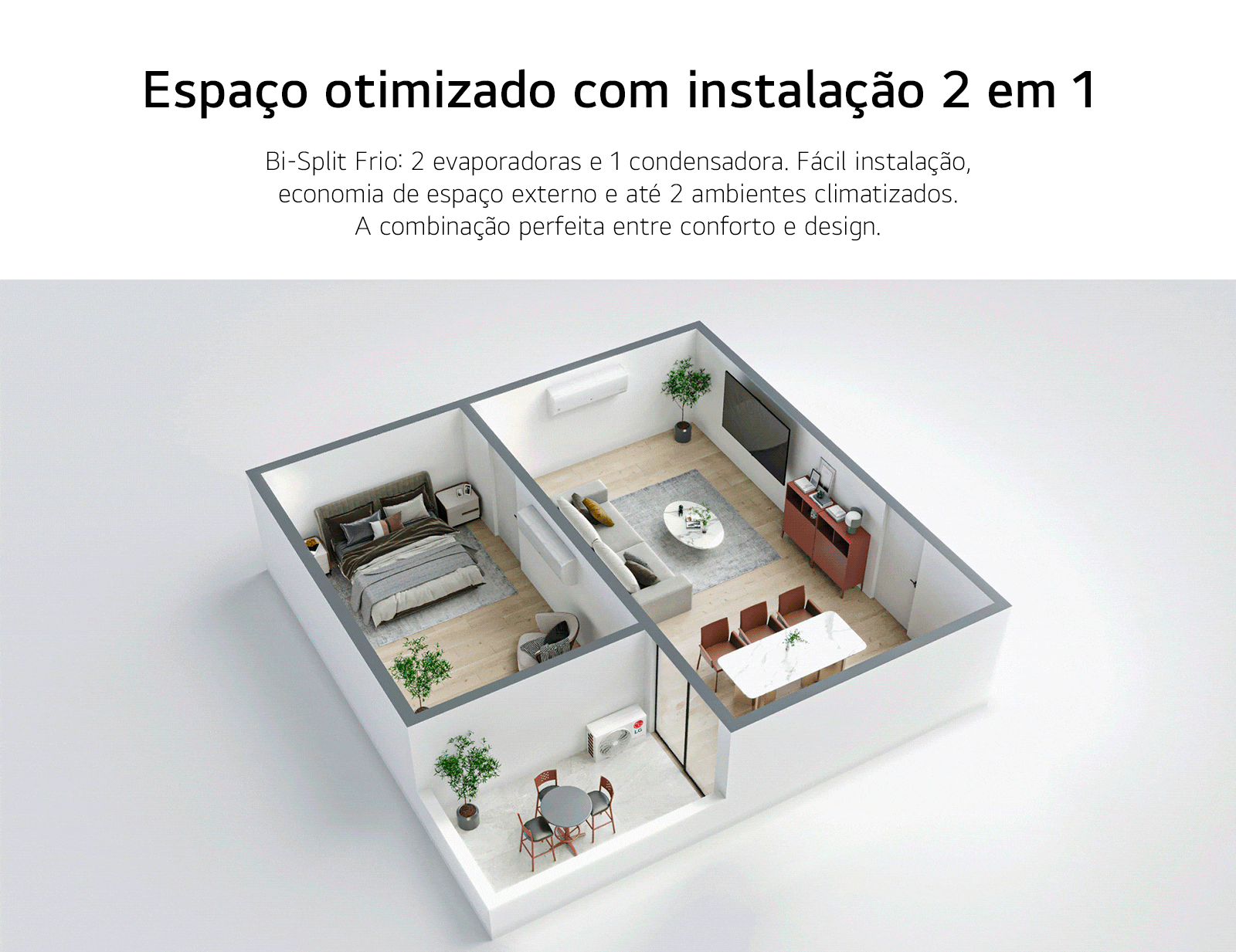 Foto ilustrativa com aplica??o do ar-condicionado LG Dual Inverter Bi-Split Frio com inteligência artificial embarcada
