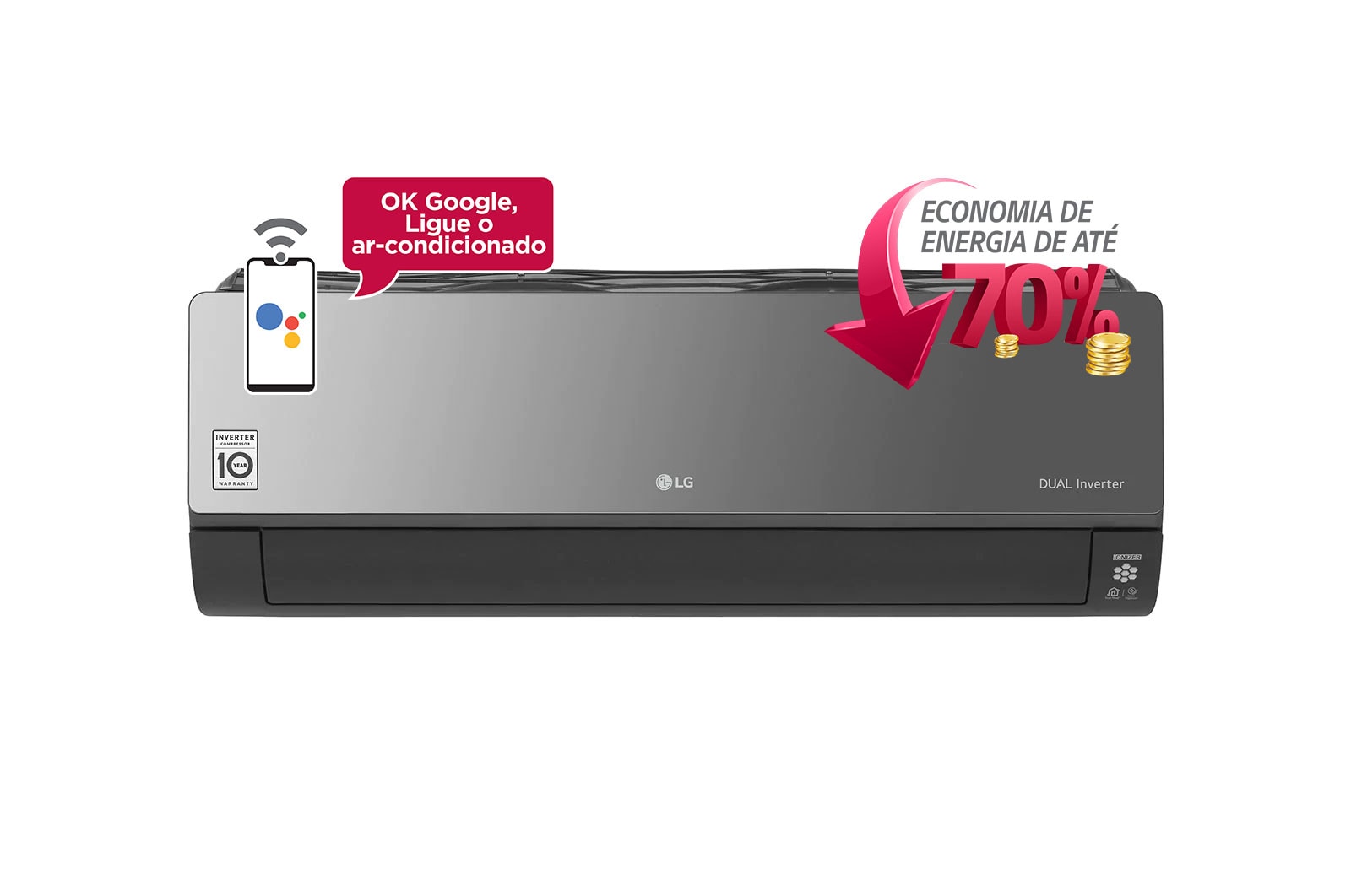 Vista frontal de Ar Condicionado Split LG DUAL Inverter VOICE ARTCOOL 18.000 Quente/Frio 220V S4-W18KLRPB
