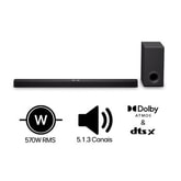 Soundbar LG S90TY – 570W RMS, Dolby Atmos, 5.1.3 Canais, DTS:X, AI Room Calibration Pro, AI Sound Pro, Sem fios, WOW Orchestra, Conex?es Múltiplas