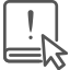 Um livro, desenhado em contorno preto, apresenta um ponto de exclama??o e o cursor do mouse no centro. 
