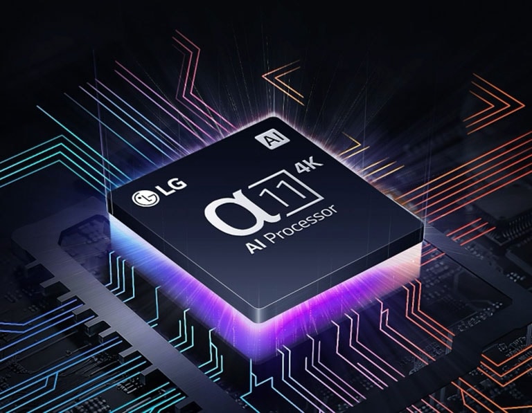 Processador LG Alpha 11 AI 4K parcialmente visível na escurid?o.