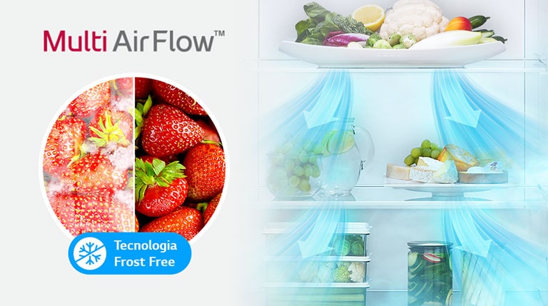 Multi Air Flow LG. Temperatura uniforme e mais flexibilidade para guardar seus alimentos.