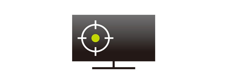 ícone de uma TV com fundo preto, alvo branco e ponto verde centralizado na tela.