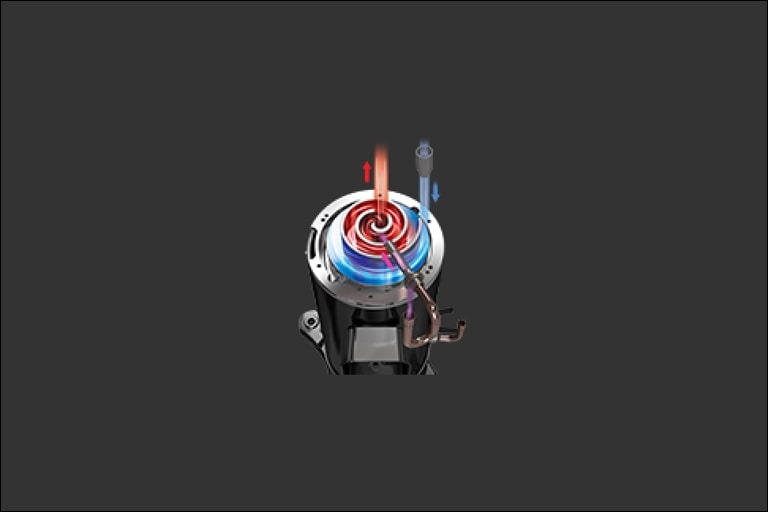 Um injetor de forma redonda com circula??o de um fluxo de ar vermelho subindo e um fluxo de ar azul descendo.
