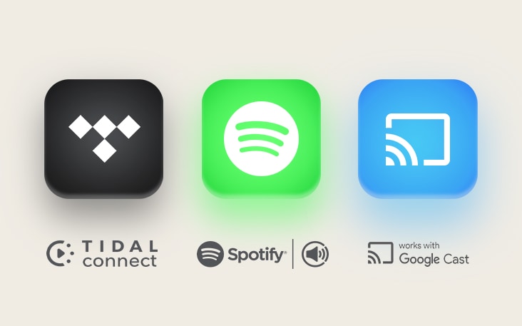 Logotipo do TIDAL Connect Logotipo do Spotify Logotipo do Google Cast?