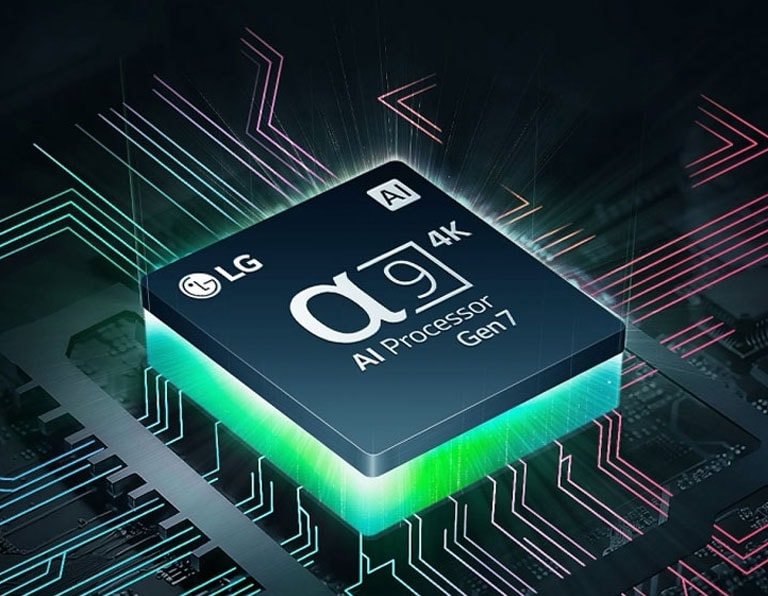 Processador Alpha 9 AI 4K Gen 7 quase invisível na escurid?o.