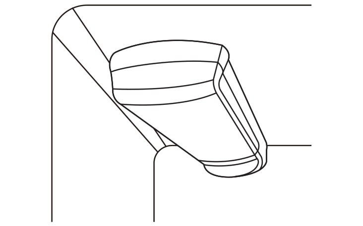 Sketch of an outdoor security camera mounted on a corner of a building, facing downward.