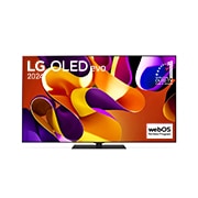 Front view with LG OLED evo TV, OLED G4, 11 Years of world number 1 OLED Emblem, and 5-Year Panel Warranty logo on screen