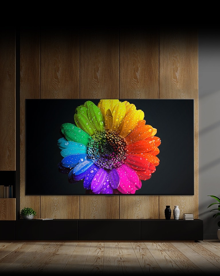 Mini LED lights inside TV light up and fill in entire TV monitor and turns into very colourful flower on TV in the end.