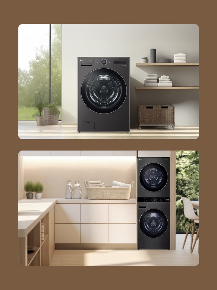 Washing machines are placed in the laundry room.