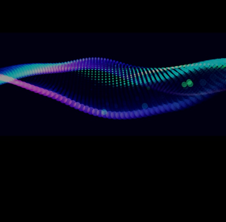 Texte sur un fond abstrait futuriste ressemblant à des ondes sonores. 