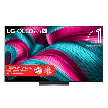 Vue avant du téléviseur Smart TV LG OLED evo AI C5 4K. L’emblème OLED 12?ans numéro?1 mondial et le logo LG OLED evo AI 2025 apparaissent sur l’écran.