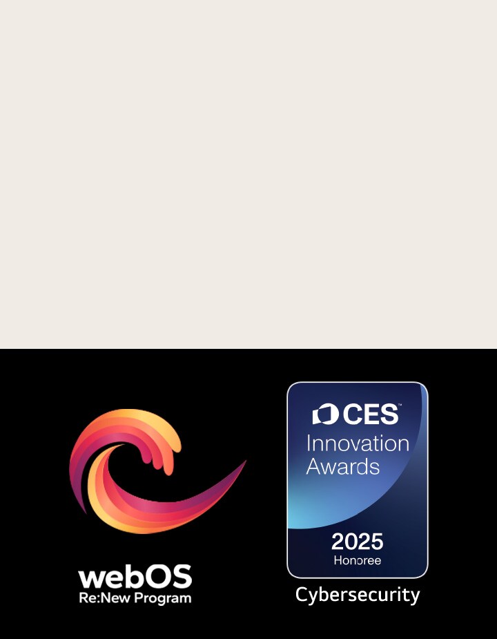 Le logo et le nom du programme webOS Re:New Program avec, à proximité, le prix ??CES Innovation Awards 2025 Honoree??. 