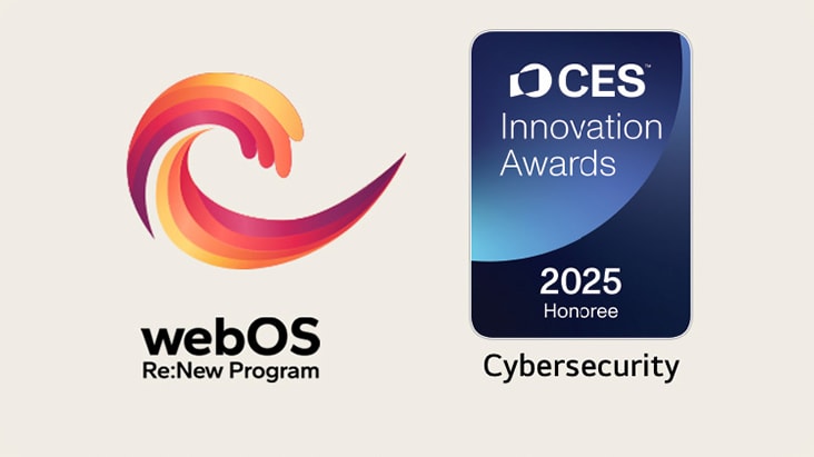 Logo du programme webOS Re:New aux c?tés de l’emblème des CES Innovation Awards.