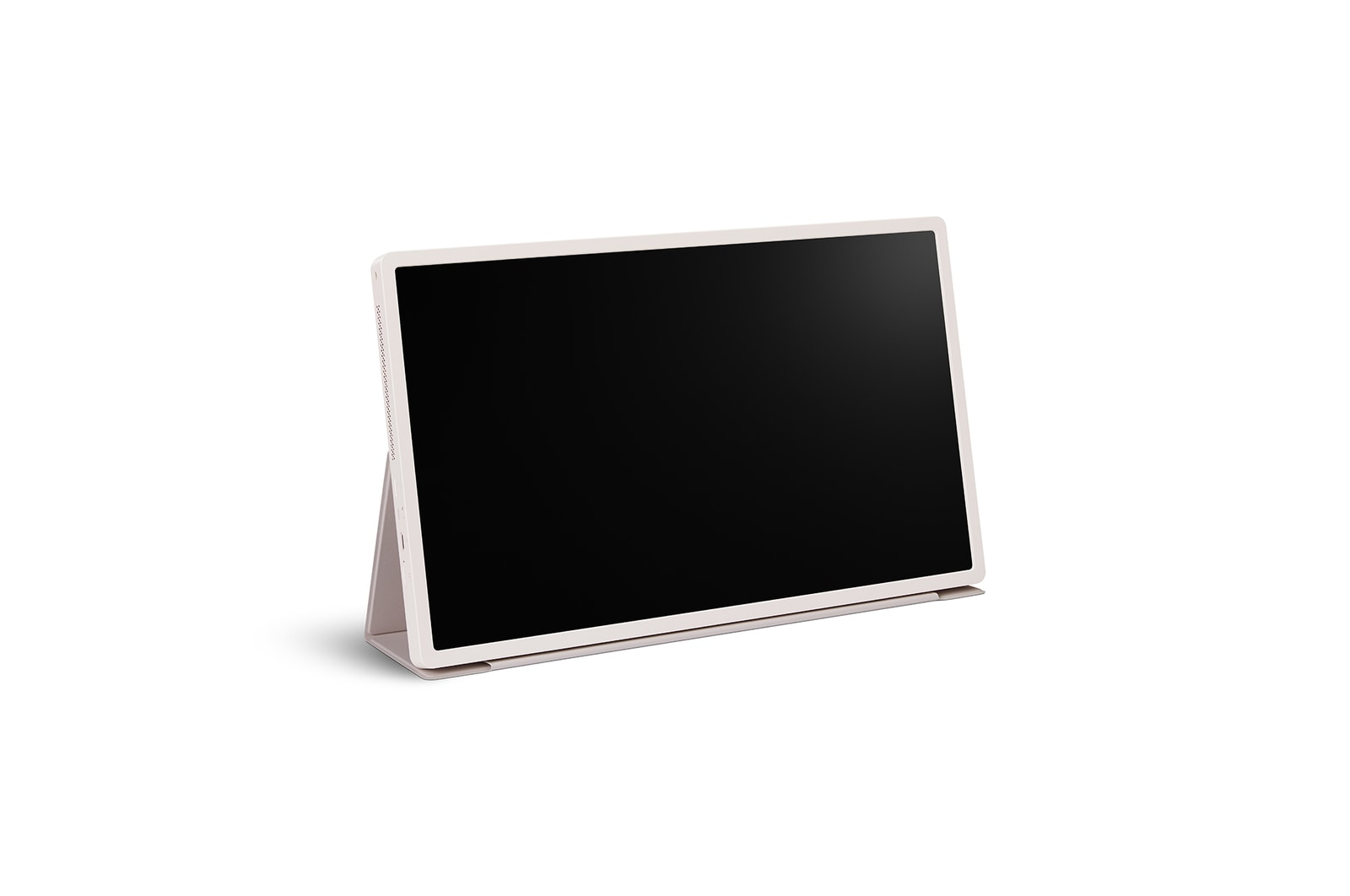 LG StanbyME 2 posé en mode tablette grace à la housse folio.