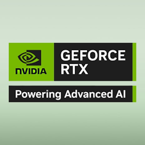 Logo NVIDIA GeForce RTX avec un design vert et noir, accompagné des textes ? Propulsé par une IA avancée ? et ? RTX 5050 ? en dessous.