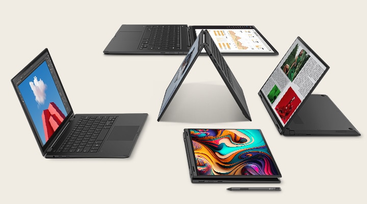 Polyvalent à tous points de vue?: mode ordinateur portable, mode tablette, mode tente, mode kiosque, mode plat.