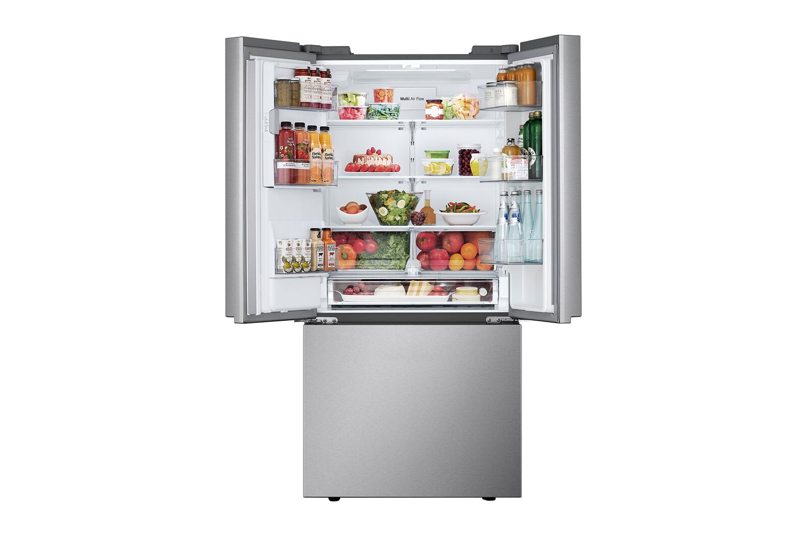 Open fridge with food