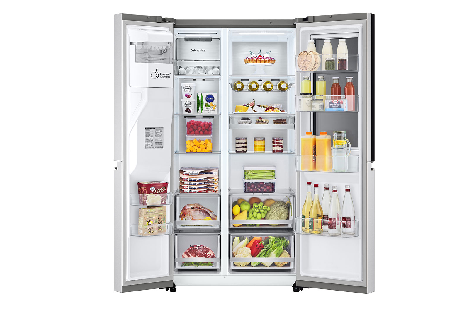 LG Side-by-Side mit InstaView Door-in-Door? | Craft Ice Kugeln | Eis-, Crushed Ice- und Wasserspender | 635 Liter Kapazit?t | Energieeffizienzklasse E | Festwasseranschluss | Brushed Steel | GSXV90BSDE, GSXV90BSDE