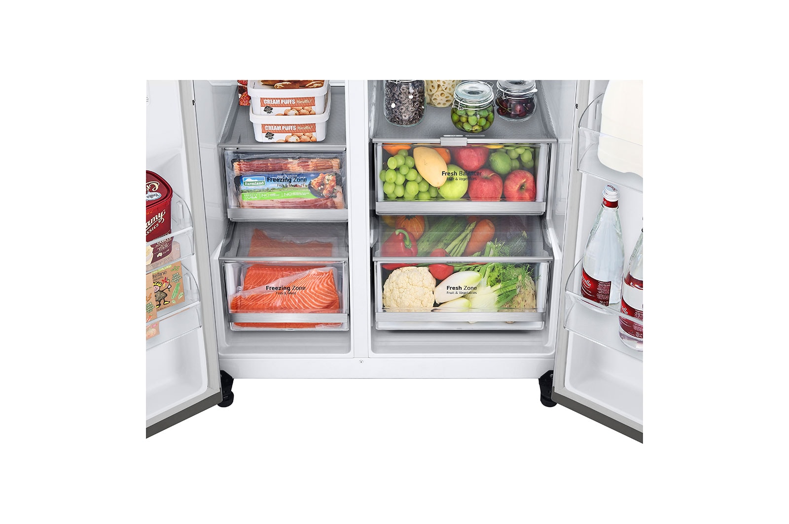 LG Side-by-Side mit InstaView Door-in-Door? | Craft Ice Kugeln | Eis-, Crushed Ice- und Wasserspender | 635 Liter Kapazit?t | Energieeffizienzklasse E | Festwasseranschluss | Brushed Steel | GSXV90BSDE, GSXV90BSDE