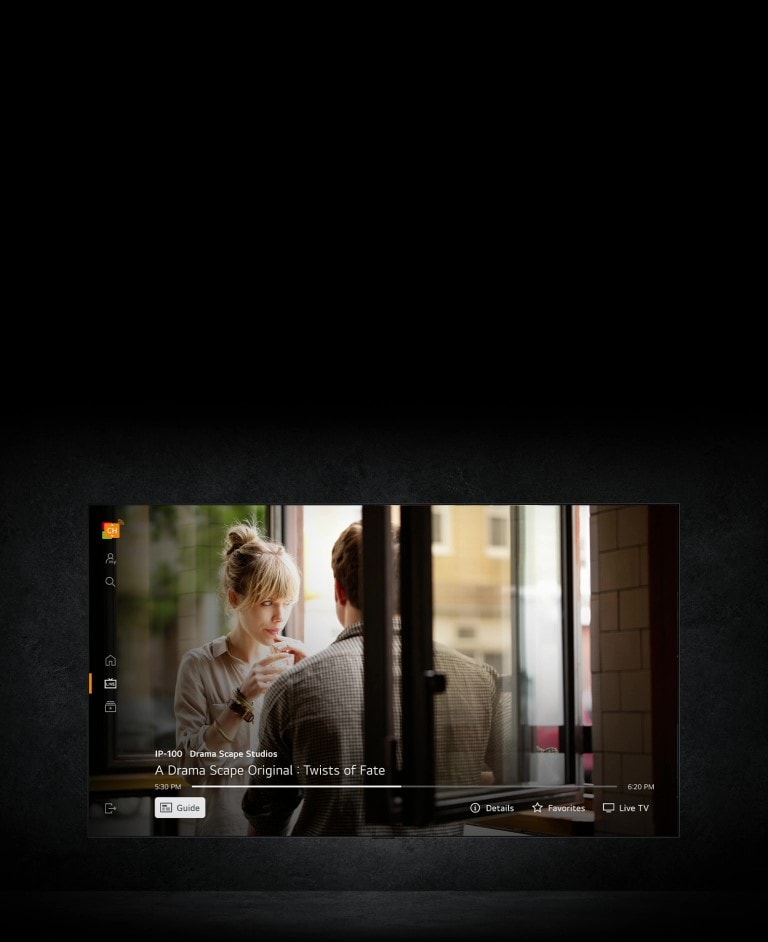 Ein Benutzer w?hlt auf dem Startbildschirm des LG TV LG Channels aus. Der Cursor klickt dann die Option zum Fortsetzen einer Lieblings-Drama-Serie. 