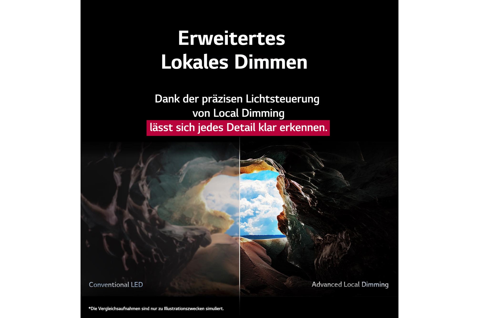 Ein M?dchen und ein Hund sitzen vor einem LG QNED TV, der an einer Wand montiert ist und drei Elefanten zeigt, die über einer LG Soundbar nach au?en laufen. Der Titel spricht davon, dass jede Aktion auf einer gro?en Leinwand noch spannender ist.