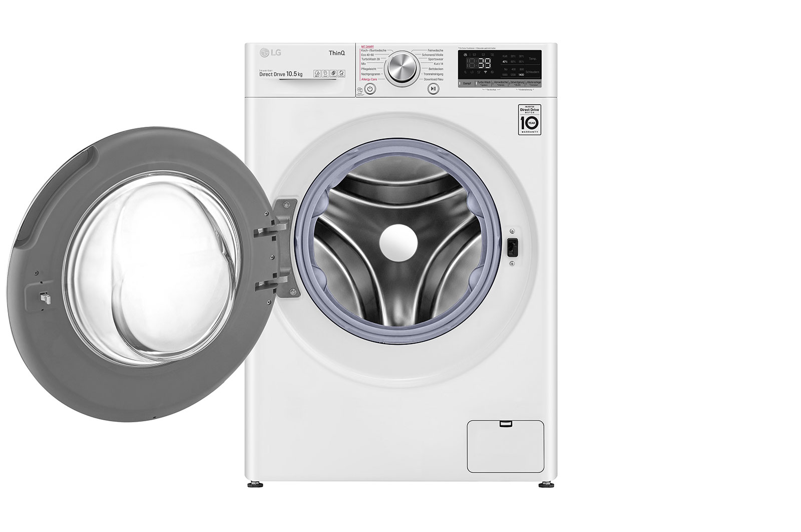 LG Waschmaschine mit AI DD? | 10,5 kg | Energieeffizienzklasse A | 1.400 U./Min. | Steam | TurboWash? 360° | Wi-Fi-Funktion, F4WV710P1E