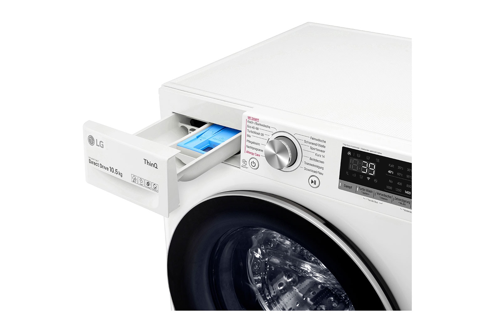 LG Waschmaschine mit AI DD? | 10,5 kg | Energieeffizienzklasse A | 1.400 U./Min. | Steam | TurboWash? 360° | Wi-Fi-Funktion, F4WV710P1E