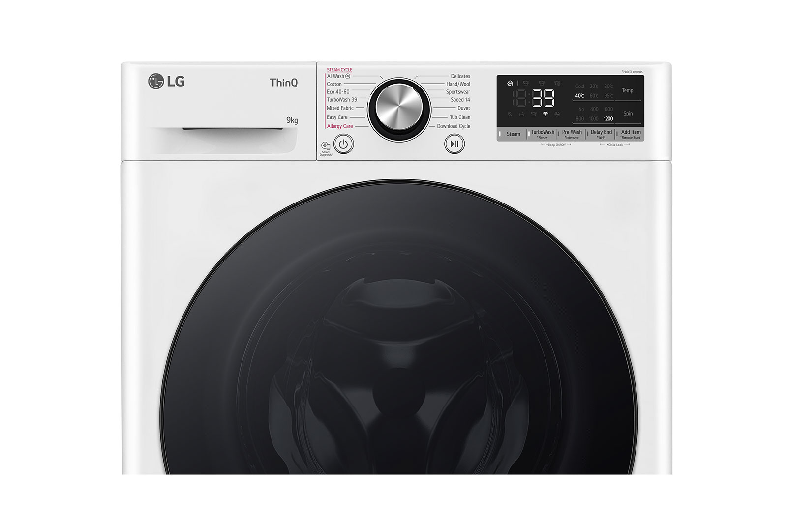LG Lave-linge d'une capacité de 9 kg | Slim Fit | Efficacité énergétique A | 1200 tr/min. | Blanc avec anneau hublot noir | F2V7SLIM9, F2V7SLIM9