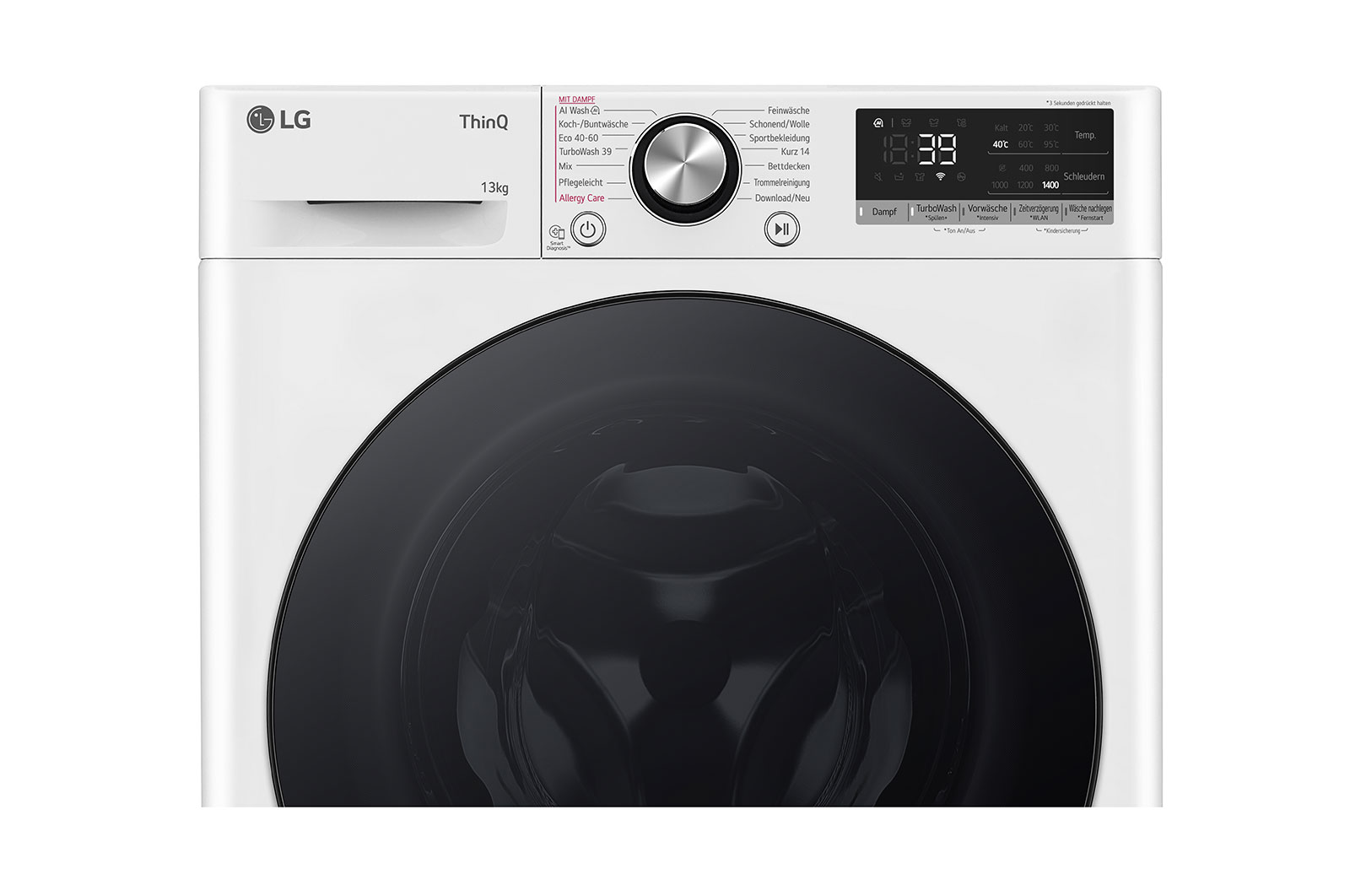 LG Lave-linge d'une capacité de 13 kg | Efficacité énergétique A | 1.360 tr/min. | Blanc avec anneau hublot noir | F4WR703Y, F4WR703Y
