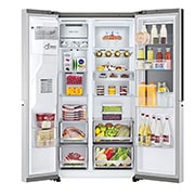 LG Side-by-Side avec InstaView Door-in-Door? | Boules de glace Craft | Distributeur de glace, glace pilée et eau | Capacité de 635 litres | Classe d'efficacité énergétique E | Raccordement fixe à l'eau | Brushed Steel | GSXV90BSDE, GSXV90BSDE