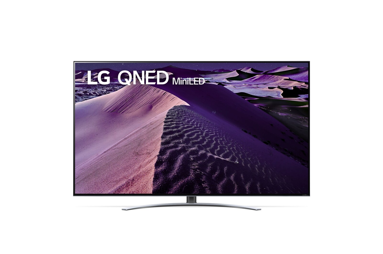 Vue avant du téléviseur LG QNED avec image de remplissage et logo du produit
