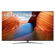 Vue avant du téléviseur LG QNED avec image de remplissage et logo du produit