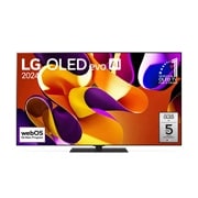 Vue de face d’un téléviseur LG OLED evo, OLED?G4, logo OLED 11?ans numéro?1 mondial et logo 5?ans de garantie sur l’écran, incluant également la Barre de son au-dessous