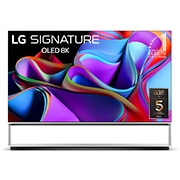 Vue de face avec l’emblème ??10 Years World No.1 OLED?? et le logo ? Garantie du panneau?: 5?ans ? sur l’écran