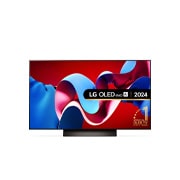 Front view with LG OLED evo TV, OLED C4, 11 Years of world number 1 OLED Emblem.