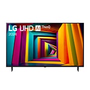 Front view of LG UHD TV, UT90 with text of LG UHD AI ThinQ, 2024