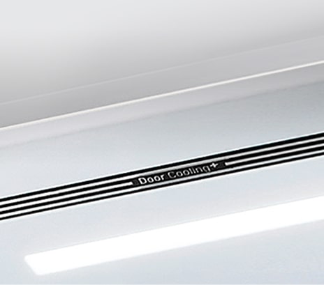Vista de cerca de la luz LED del refrigerador LG side by side.