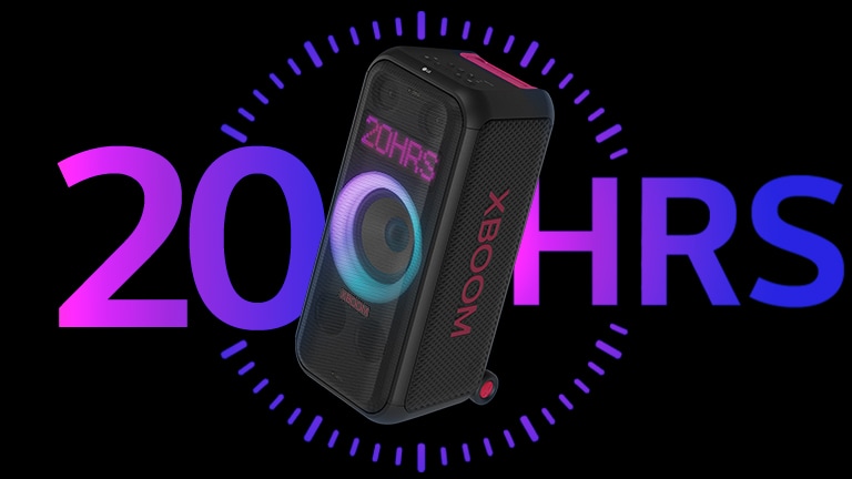 El parlante está colocado frente al icono de reloj y la palabra “20HRS” está escrita atrás, por motivos de dise?o.
