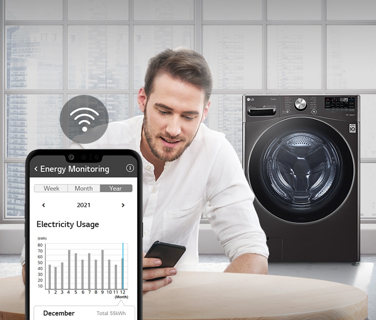 La monitorización continua de la lavadora es posible a través de la app LG ThinQ?.