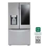 Vista frontal de Nevecón LG InstaView Door in Door, ThinQ, Side by Side, capacidad 836 LTS, Inverter Linear Compresor LM82SXS