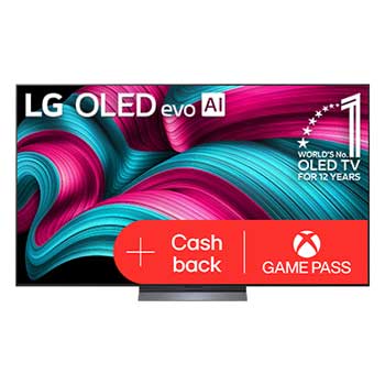 ?elní pohled na LG OLED evo AI C5 4K Smart TV. Na obrazovce je emblém 12 let světové jedni?ky OLED a logo LG OLED evo AI 2025.