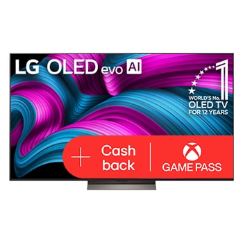 ?elní pohled na LG OLED evo AI C5 4K Smart TV. Na obrazovce je emblém 12 let světové jedni?ky OLED a logo LG OLED evo AI 2025.